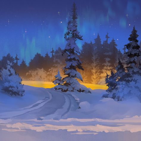 ArtStation - 020123 Forest Background Drawing, Snow Illustration, Nostalgic Art, Winter Illustration, Painting Snow, Forest Background, Forest Illustration, Landscape Concept, Background Drawing