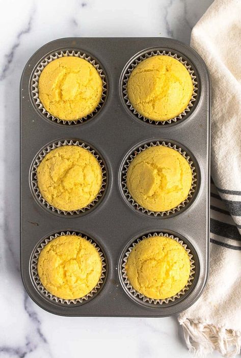 Cornbread Muffins Recipe (small batch) - Dessert for Two Individual Cornbread, Hobby Baking, Cornbread Muffin Recipe, Homemade Corn Muffins, Desserts For Two, Cornbread Muffin, Small Thanksgiving, Cornbread Muffins Recipe, Cornbread Recipe Sweet