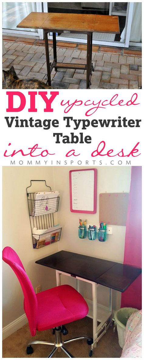 Upcycle a vintage typewriter table into a super cute kid's desk in an afternoon. Don't spend big bucks when you can make something old beautiful and new again! The perfect afternoon DIY project. Desk Upcycle, Typewriter Desk, Hygge Diy, Upcycle Kids, Princess Diy, Kids' Desk, Vintage Typewriter, Big Bucks, Pinterest Diy