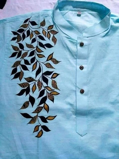 Mens Shirt Painting Ideas, Hand Print Panjabi For Men, Panjabi Art Design For Men, Painted Kurta For Men, Fabric Painting On Kurta For Men, Panjabi Painting Design For Men, Painting On Kurta For Men, Shirt Painting Ideas Men, Hand Paint Panjabi For Men