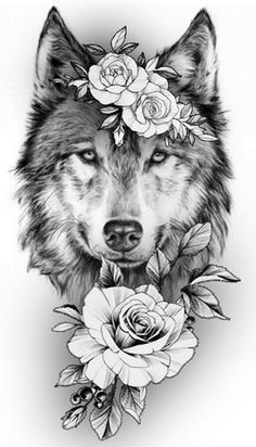 Beautiful Wolf Tattoo, Wolf And Rose Tattoo, Wolf Rose Tattoo, Tattoo Wolf Woman, Wolf Tattoo Drawing, Wolf Tattoo Ideas For Women, Wolf Tattoo For Women, Wolf Tattoo Forearm, Werewolf Tattoo