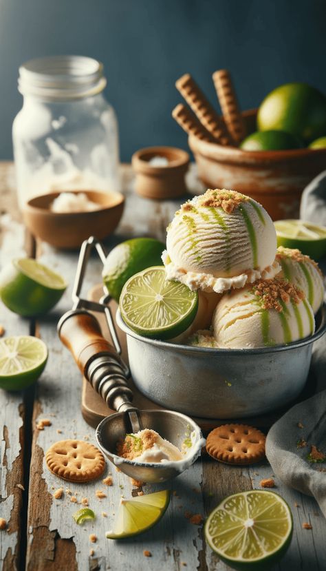 Key Lime Pie Ice Cream - World Cuisines Network Key Lime Pie Ice Cream, Ice Cream World, Tasty Ice Cream, Pie Ice Cream, Food Illustration Art, Ice Cream Pies, Frozen Treat, Lime Pie, Key Lime Pie