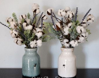 Rustic Cotton Arrangement, Farmhouse Decor, Rustic Decor, Cotton Decor, Cotton Stems, Second Anniversary Gift Southern Farmhouse Decor, Crock Decor, Lavender Wall Decor, Country Homes Interiors, Rustic Country Homes, Farmhouse Flowers, Second Anniversary Gift, Lavender Wall, Arranging Flowers