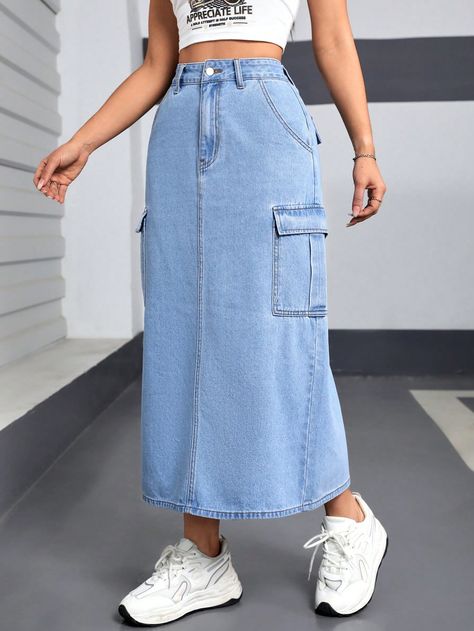 Denim Cargo Skirt, Jean Skirts, Denim Cargo, Denim Skirt Women, Style Cargo, Denim Skirts, Cargo Style, Cargo Skirt, Jean Skirt