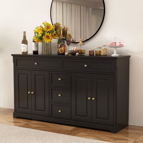 Winston Porter Jermayne 59.1" Wide 5 Drawer Sideboard | Wayfair Entry Cabinet, Cabinet Sideboard, Wide Sideboard, Solid Wood Sideboard, Black Sideboard, Kitchen Sideboard, White Sideboard, Wood Sideboard, Small Drawers