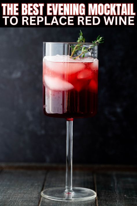 The Best Evening Mocktail to replace Red Wine - this mocktail is delicious, healthy and functional (basically everything wine isn't).  It contains valerian tea, tart cherry juice  and a splash of sparkling water.  It looks gorgeous in a wine glass and you'll love sipping on it at bedtime! Mocktails Non Alcoholic Wine, Wine Alternative Drinks, Wine Replacement Drinks, Wine Grape Recipes, Wine Mocktail Recipe, Red Mocktail Recipe, Cherry Juice Mocktail Recipe, Cherry Mocktail Recipe, Red Drinks Non Alcoholic