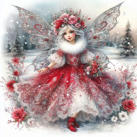 Christmas Fairies, Winter Faries, Xmas Fairy, Christmas Fairy Art, Winter Fairy Illustration, Christmas Fairy Cross Stitch, Vintage Pink Christmas, Angel Images, Winter Fairy