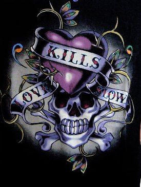 love kills slowly - add scars on the heart like ohm love hurts bead. add roses in either black or red. make the skull not as cartoony Sugar Skull Wallpaper, Cell Phone Wallpapers, Ed Hardy Designs, Ed Hardy Tattoos, Skull Quote, Sugar Skull Artwork, Don Ed Hardy, Sassy Wallpaper, Skull Art Drawing