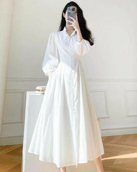 French Dress, Modest Dresses Casual, Trendy Dress Outfits, Korean Fashion Dress, Muslimah Fashion Outfits, Stylish Dresses For Girls, White Polo, Fashion Attire, Simple Trendy Outfits