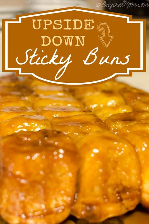 Upside Down Sticky Buns made with frozen bread dough rolls. Perfect for morning tailgates or overnight guests! Easy Sticky Bun Recipe, Homemade Sticky Buns, Easy Sticky Buns, Caramel Sticky Buns, Rhodes Bread, Cinnabon Rolls, Cinnamon Sticky Buns, Crumb Cakes, Sticky Rolls