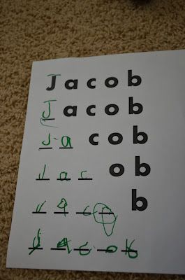 to help children who can't write their names independently - dotted font for gaps Oppgaver For Barn, Uppfostra Barn, Preschool Names, Name Practice, Name Activities, Toddler Learning Activities, Writing Center, Name Writing, Preschool Fun