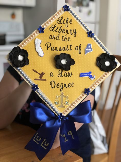 Pre law graduation cap Law Graduation Cap, Graduation Cap Designs College, Law Graduation, Graduation Hairstyles With Cap, Graduation Cap Ideas, College Grad Cap Ideas, Grad Cap Decorated, Graduation Cap Decoration Diy, College Graduation Cap Decoration