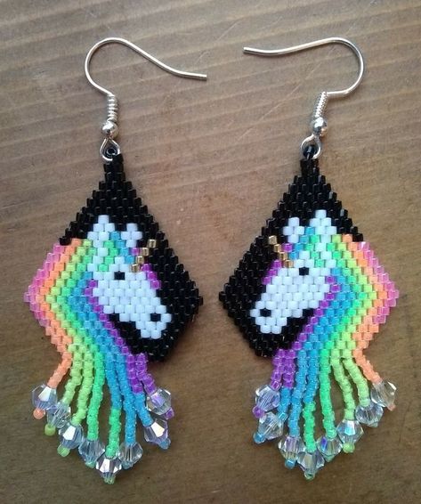 Horse Seed Bead Earrings, Unicorn Seed Bead Pattern, Unicorn Beaded Earrings, Brick Bead Patterns, Beaded Unicorn Pattern, Unicorn Bead Pattern, Beaded Brick Stitch Earrings, Brickstitch Earring Patterns, Beaded Unicorn