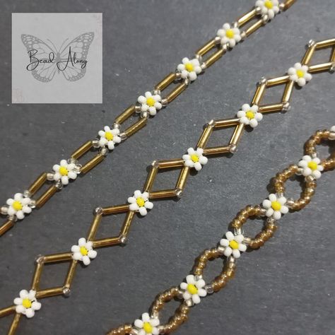 Simple Flower Bracelet, Daisy Chain Bracelet, Beaded Bracelet Tutorial, Seed Bead Bracelets Tutorials, Bracelet Beading, Beaded Bracelets Tutorial, Beaded Necklace Diy, Diy Bracelets Easy, Diy Bracelet Designs