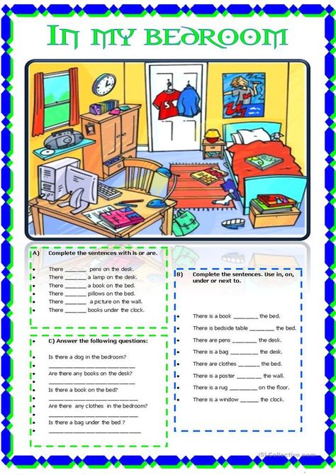 in my bedroom - English ESL Worksheets for distance learning and physical classrooms Bedroom Worksheet, Teaching Worksheets, Language Therapy Activities, English Worksheet, Learning English For Kids, English Vocab, English Teaching, English Classroom, English Language Teaching