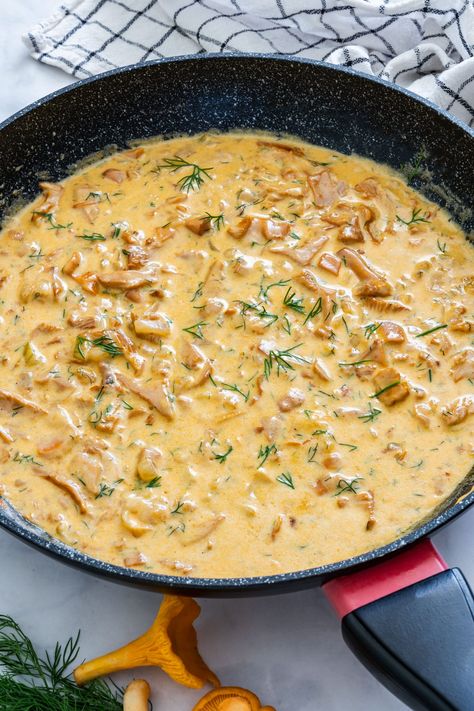 Chantelle Mushrooms Recipes, Wild Chanterelle Mushroom Recipes, Chantrell Mushrooms Recipes, Chanterelle Sauce, Chanterelle Mushroom Recipes, Chanterelle Recipes, Chicken And Mushroom Pie, Creamy Mushroom Soup, Easy Homemade Recipes