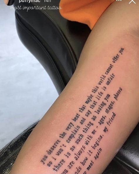 Arm Tattoos For Women Black, Scripted Tattoos, Inner Arm Tattoos For Women, Quote Tattoos For Women, Memorial Tattoo Quotes, Earthy Tattoos, Inner Arm Tattoos, Script Tattoo, Feminine Tattoo Sleeves