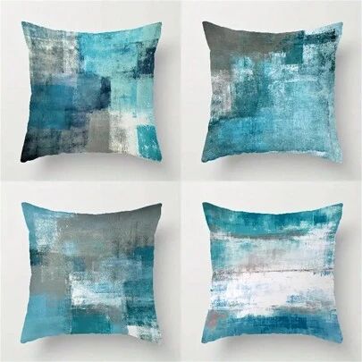 Welcome to SHEIN Turquoise Grey Living Room, Teal Grey Living Room, Navy Blue And Grey Living Room, Silver Living Room, Teal Throw Pillows, Teal Bedroom, Hiasan Bilik Tidur, Grey Abstract Art, Living Room Decor Gray