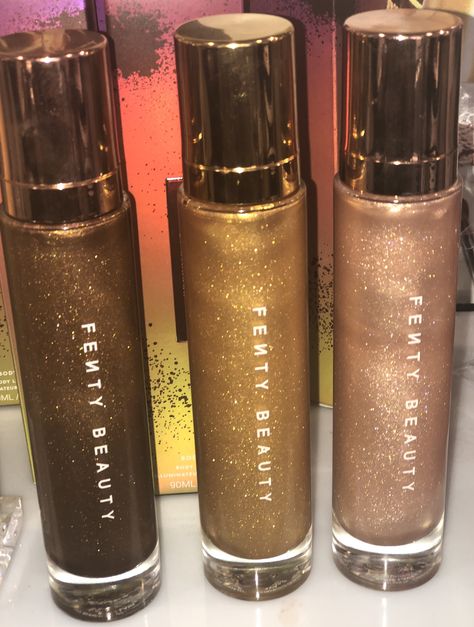 Fenty Beauty Aesthetic, Fenty Perfume, Fenty Makeup, Shimmer Oil, Shimmer Body Oil, Body Glow, Fragrances Perfume Woman, Makeup Is Life, Beauty Aesthetic