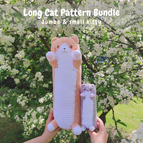 Cat Amigurumi Pattern, Crocheted Cat, Long Cat, Easy Crochet Animals, Crochet Cat Pattern, Cat Amigurumi, Crochet Design Pattern, Kawaii Crochet, Beginner Crochet Projects