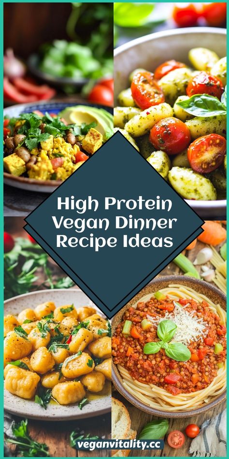 Discover delicious high-protein vegan dinner recipes that are perfect for fueling your day and satisfying your taste buds. From hearty lentil curries to tofu stir-fries and chickpea power bowls, these dishes are nutritious, flavorful, and easy to make. Ideal for plant-based eaters looking to boost their protein intake! #HighProteinVeganDinner #VeganRecipes #PlantBasedProtein Easy Vegan Recipes High Protein, Vegan Bodybuilding Recipes, High Protein Vegan Foods, Vegan High Fiber Recipes, Protein Vegan Dinner, High Protein Vegan Dinner, Vegan High Protein Recipes, High Protein Vegan Diet, High Protein Vegan Meals