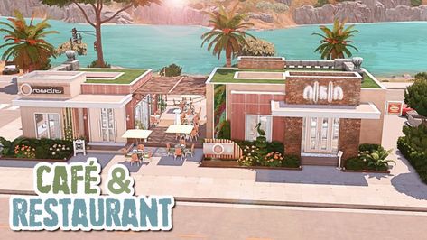 A bright & modern restaurant & café with a small community garden for your Sims! 👩‍🍳 • 📍 40x20 in San Sequoia • No CC • Gallery ID: ChrissieYT • Packs Used: NOT pack restricted! Small Community Garden, Employee Outfit, San Sequoia, Sims 4 Restaurant, The Sims 4 Lots, Sims 4 House Design, 3d Building, Garden Cafe, Modern Restaurant