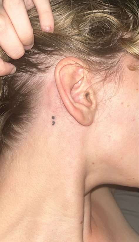 Semi Colon Behind Ear Tattoo, Semi-colon Tattoo Behind The Ear, Seni Colon Tattoo, Tattoo Semicolon, Colon Tattoo, Emo Tattoos, Semi Colon, Semicolon Tattoo, Book Tattoo