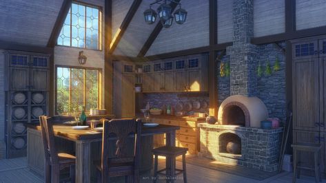 ArtStation - Kitchen, Daniil Rogachev Kitchen Concept Art, Fantasy Kitchen, Medieval Kitchen, Background Fantasy, Kitchen Concept, Kitchen Background, Background Anime, Fantasy Island, Scenery Background