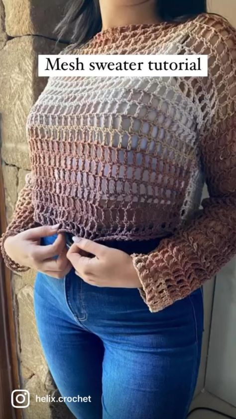 Crochet Mesh Sweater, Sweater Tutorial, Mesh Sweater, Quick Crochet Patterns, Crochet Cord, Crochet Design Pattern, Crochet Stitches For Beginners, Crochet Fashion Patterns, Crochet Square Patterns