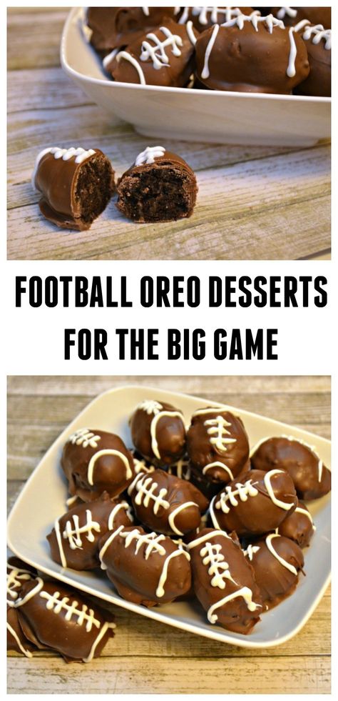 Football OREO Cookie Balls Super Bowl Deserts, Super Bowl Food Menu, Super Bowl Food Recipes, Football Game Food, Football Desserts, Super Bowl Food Ideas, Super Bowl Food Easy, Bowl Food Ideas, Food Craft Ideas