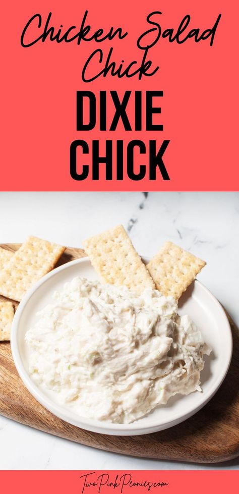 Image with text that says Copycat Chicken Salad Chick Dixie Chick with a plate of chicken salad and crackers below Dixie Chick Chicken Salad Recipe, Chicken Salad Chick Dixie Chick Recipe, Chicken Salad Chick Recipe Copycat, Copycat Chicken Salad Chick, Copycat Chicken Salad, Recipe For Chicken Salad, Chicken Salad Chick Recipe, Chicken Salad Chick, Best Chicken Salad Recipe