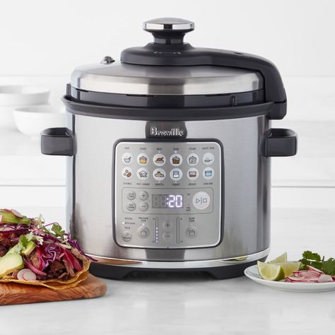 Breville Fast Slow Go Pressure Cooker | Williams Sonoma Zojirushi Rice Cooker, Cooking Bowl, Slow Cooked Pork, Fast And Slow, Slow Cookers, In Season Produce, Cooking Videos, Rice Cooker, Williams Sonoma