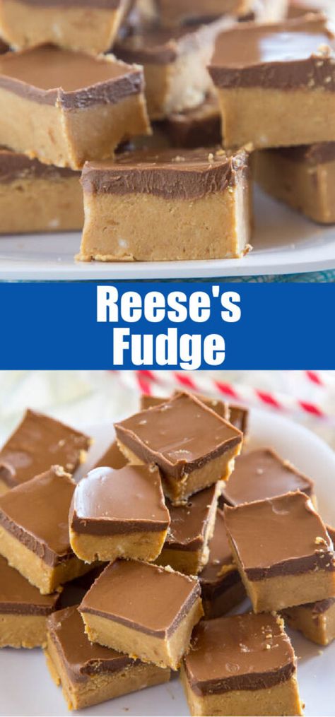 Reese's Fudge - a layer of creamy peanut butter fudge topped with melted chocolate and peanut butter.  And easy no bake recipe that is down right addicting! Reese Fudge, Creamy Peanut Butter Fudge, Peanut Butter Fudge Recipe, Homemade Fudge Recipes, Peanut Butter Fudge Easy, Fudge Candy, Oh Fudge, Fudge Recipes Easy, Desserts Keto