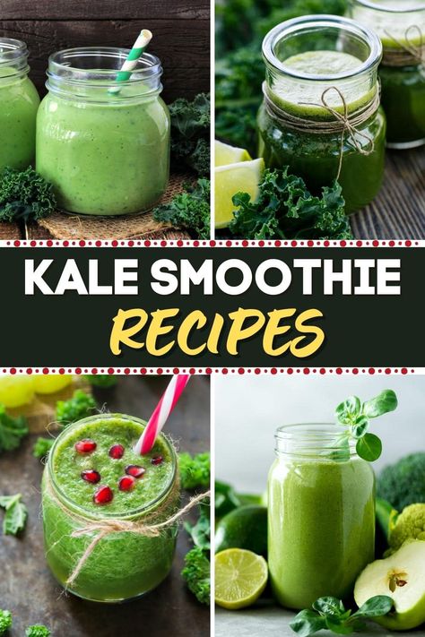 These kale smoothies will change the way you think about the misunderstood green! Fruity & refreshing, they're a tasty & healthy way to start your day. Kale Cucumber Smoothie, Kale Smoothie Recipes Healthy, Smoothies With Kale, Smoothies With Kale And Fruit, Kale Smoothies, Kale Spinach Smoothie, Apple Kale Smoothie, Kale Fruit Smoothie, Blueberry Kale Smoothie