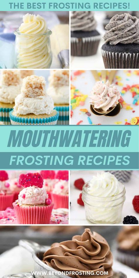 These are the Best Frosting Recipes that every home baker must have! These are the best frosting recipes for all your most-loved cakes and desserts. There's everything from a basic vanilla buttercream, cream cheese frosting and chocolate frosting too. Plus a few more fun flavors like Oreo frosting and Circus Animal Cookie frosting. Best Frosting Ever, Fun Frosting Ideas, Buttercream Ideas, Different Frostings Types, Cupcake Cake Frosting, Different Kinds Of Frosting, Best Frosting For Vanilla Cupcakes, Vanilla Cupcake Frosting Ideas, Vanilla Cake Frosting Ideas