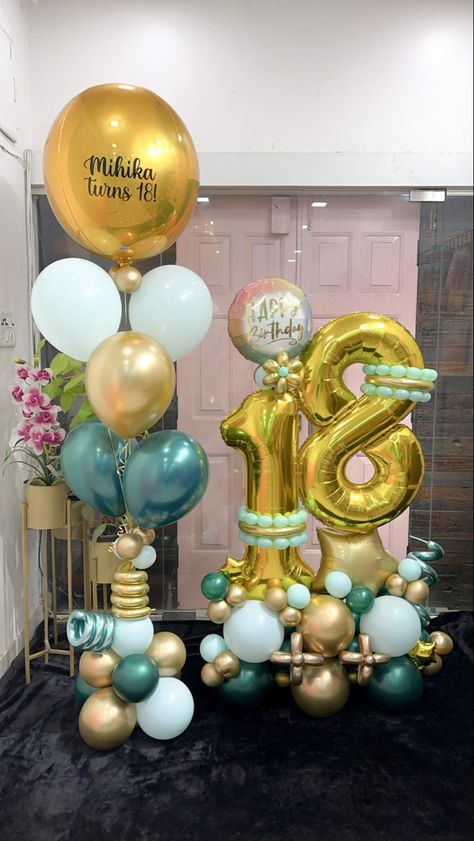 Birthday, Decor, Celebration Balloon Number Display, Turquoise Bouquet, Teal Balloons, Birthday Dpz, Balloon Business, Gold Number Balloons, Birthday Goals, Balloon Display, Birthday Bouquet