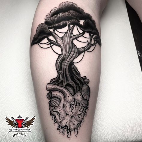 Blackwork Tree Tattoo, Tree Tattoo Black, Acorn Tattoo, Instagram Heart, Botanical Tattoo, Dot Work Tattoo, Anatomical Heart, Neo Traditional, Tattoo Supplies