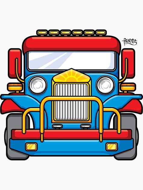 "Jeepney" Sticker by benitez | Redbubble Philippine Jeepney Art, Jeep Drawing Philippines, Jeepney Philippines Drawing, Jeepney Aesthetic, Jeepney Drawing, Jeepney Design, Barong Embroidery, Jeepney Art, Filipino Jeepney