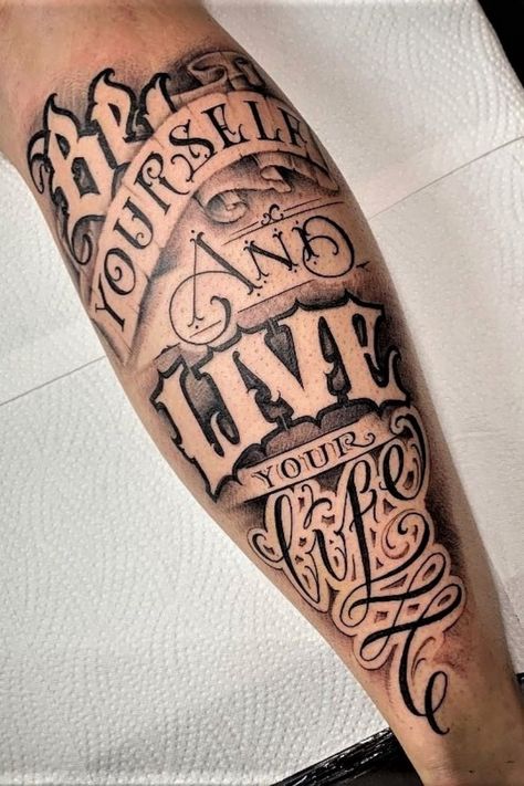 Be Yourself And Live Your Life Name Tattoo On Hand, Calligraphy Tattoo Fonts, Tatuaje Cover Up, Loyalty Tattoo, Half Sleeve Tattoos Forearm, Backpiece Tattoo, Chicano Lettering, Tattoo Lettering Styles, Money Tattoo