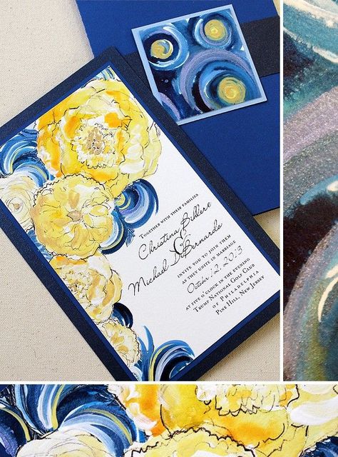 Artistic Wedding Invitations, Starry Night Prom, Blue And Yellow Wedding, Blue Yellow Weddings, فنسنت فان جوخ, Wedding Vans, Debut Ideas, You Are My Moon, Starry Night Wedding