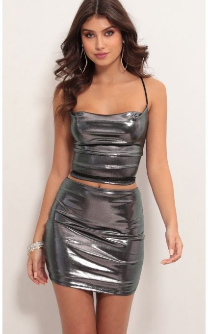 Skirts > Manda Metallic Set in Iridescent Silver Kapten Marvel, Classy Edgy, Women Silk Dress, Sunset Blvd, Looks Pinterest, Vinyl Clothing, Shiny Dresses, Metal Clothing, Hour Glass