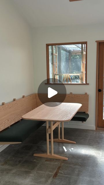 Phil Jackson on Instagram: "Show & Tell – building out a corner dining area on a 1970s ranch home with custom millwork + furniture #design #customfurniture #architecturalmillwork #floatingbench #douglasFir #interiordesign #remodeling #1970s #borge" Corner Dining Area, Corner Bench Dining Table, Corner Dining Bench, Kitchen Nooks, Expand Furniture, Phil Jackson, Corner Bench, Kitchen Nook, Dining Table With Bench