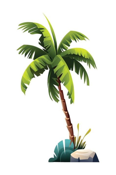 Tropical coconut palm tree illustration in cartoon style Palm Tree Vector Illustration, Coconut Tree Cartoon, Coconut Tree Illustration, Coconut Illustration, Palm Tree Clipart, Palm Tree Illustration, Palm Tree Vector, Coconut Palm Tree, Tree Clipart