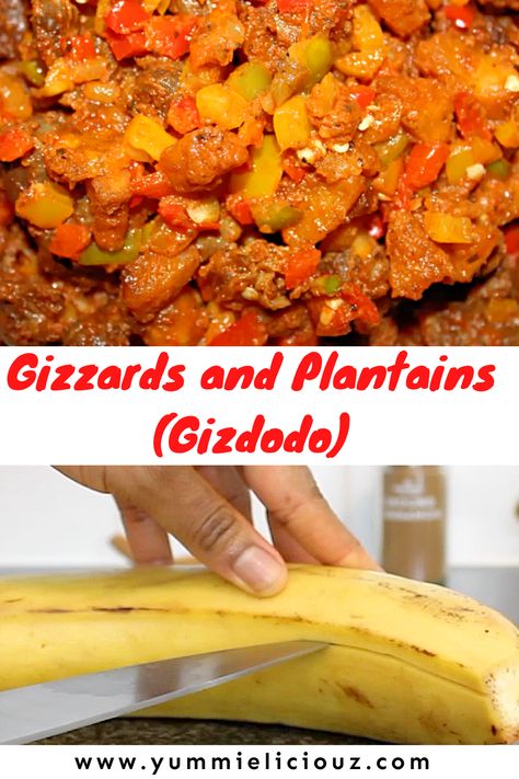 How to make Nigerian Gizdodo. Gizdodo is the combination of chicken gizzards and plantains. This delicious dodo gizzard recipe is perfect for weeknight dinners. Fried Gizzards, Gizzards Recipe, Chicken Gizzards, Nigerian Recipes, Plantains Fried, African Food, Weeknight Dinner, Easy Healthy Recipes, Fried Chicken