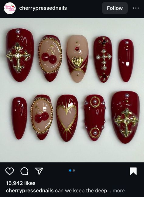 Midevil Nail Art, Pomegranate Nails, Witch Nails, Y2k Nails, Oval Nails, Nails Inspo, Pomegranate, Nails Inspiration, Cute Nails