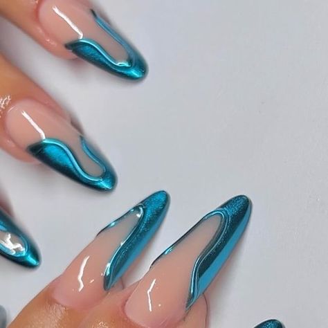 𝘕 𝘈 𝘐 𝘓𝘚. on Instagram: "˚°🩵🩵°˚" Car Eye Nails, Car Nails, Almond Acrylic, Cat Eye Gel Polish, Celebrity Nails, Eye Nails, Nails Aesthetic, Grunge Nails, French Tip Acrylic Nails