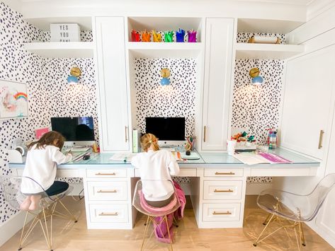 Kids Homework Room, Kids Desk Area, Kids Homework Station, Homeschool Room Design, Homework Room, Katie Kime, Hydrangea Blue, Homework Station, Kids Homework