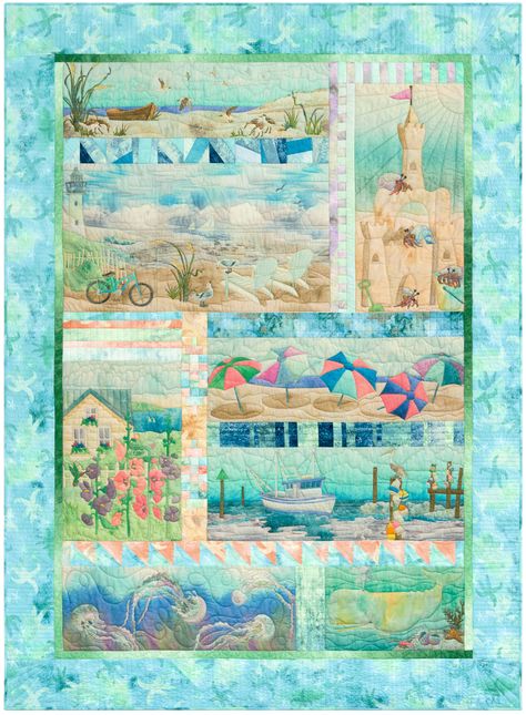 Truly McKenna Fabric Art Panels | Fabric Art Prints and Free Quilt Patterns Beach Quilt, Sea Quilt, Appliqué Quilts, Applique Quilt Patterns, Quilting Patterns, Applique Patterns, Free Motion Quilting, Quilt Kit, Quilt Kits