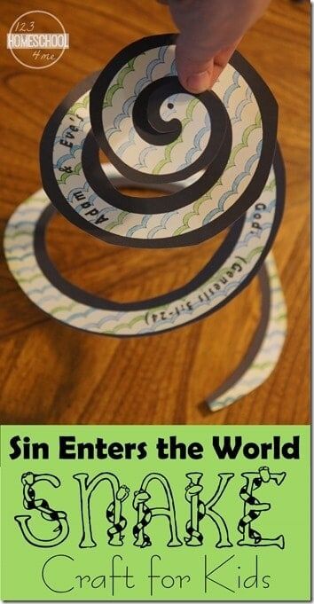 Sin Entered the World - super cute snake craft perfrect to use in Sunday School with preschool, kindergarten, first grade, and 2nd grade kids learning about Adam and Eve and the garden of Eden. Super cute and easy to make bible craft #sundayschool #craftsforkids The First Sin Craft, Sin Enters The World Craft, Adam And Eve Snake Craft, Adam And Eve Sinned Craft, Preschool Creation Lesson, 3rd Grade Ccd Activities, Adam And Eve Lesson For Kids, Garden Of Eden Crafts For Kids, Creation Crafts For Kids Sunday School