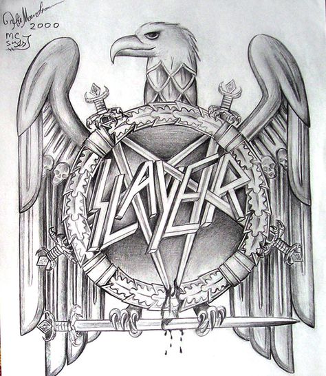 SLAYER eagle metal band logo b-w copy by SOFIAMETALQUEEN.deviantart.com on @DeviantArt Slayer Tattoo, Metal Band Logos, Metal Drawing, Slayer Band, Band Tattoo Designs, Eagle Pictures, Heavy Metal Art, Arm Sleeve Tattoos, Badass Tattoos